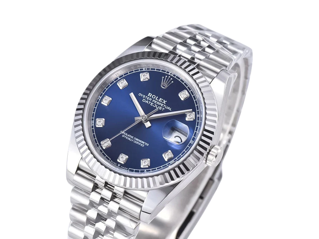 Datejust 41 Stainless Steel on Jubilee with Diamond Blue Dial and Fluted Bezel