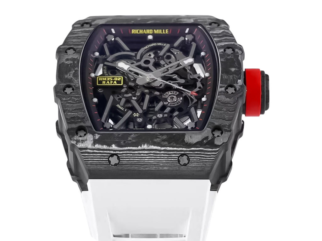 RM 35-02 Rafa Black Bezel Red Markers White Rubber Strap (49mm)