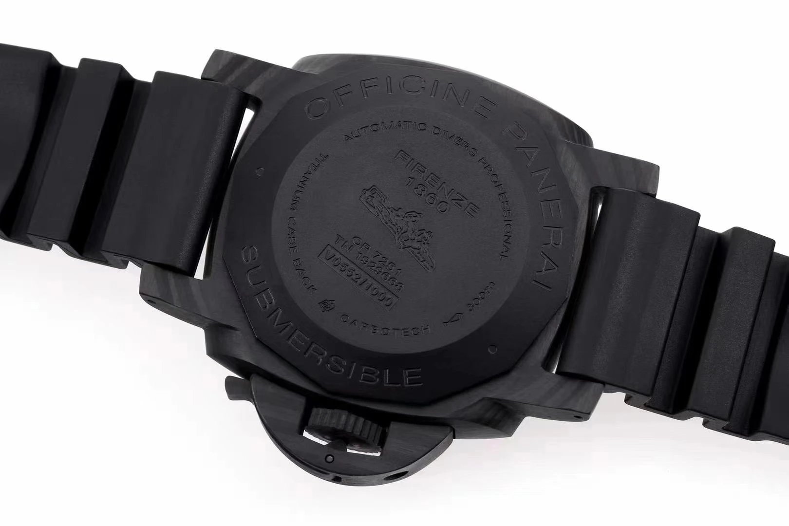 Luminor Submersible 42 3 Days Automatic. 'Carbotech' Forged Carbon Case and Bezel, Black Dial and black band (42mm)