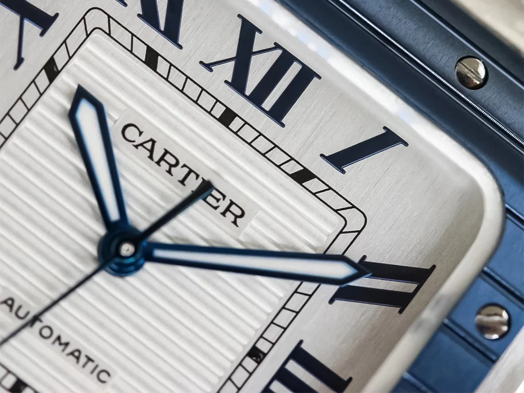 Santos Large Stainless Steel with White Dial and Blue Bezel (40mm)