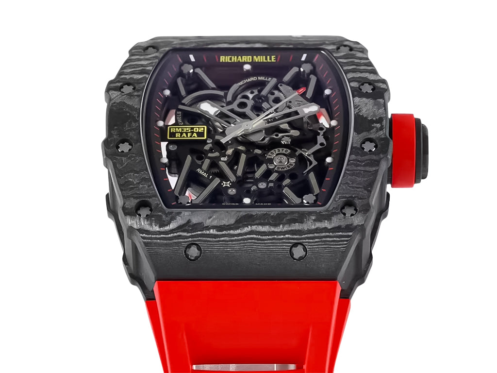 RM 35-02 Rafa Black Bezel Red Markers Red Rubber Strap (49mm)