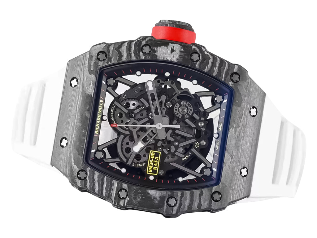 RM 35-02 Rafa Black Bezel Red Markers White Rubber Strap (49mm)