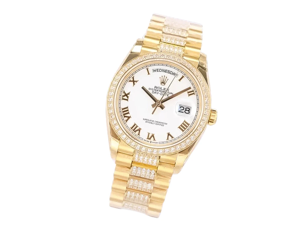 Day-Date 36 Yellow Gold 'President' with White Dial and Diamond Bezel (Roman Numerals)