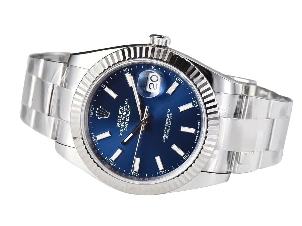 Datejust 41 Stainless Steel on Oyster with Blue Dial and Fluted Bezel