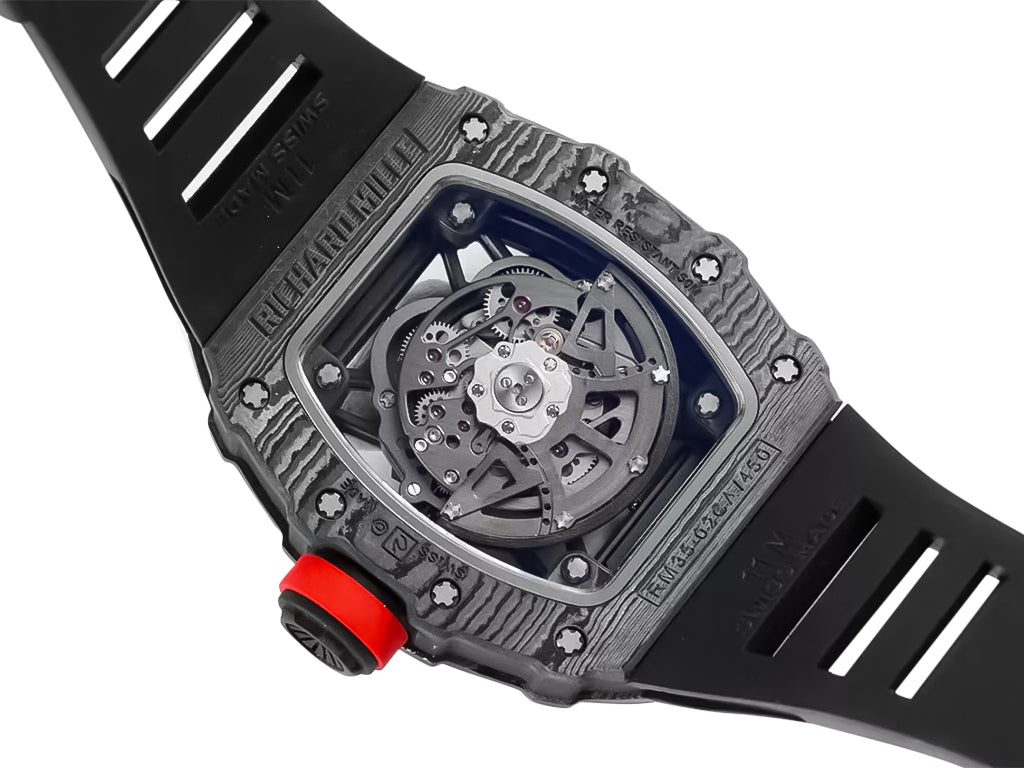 RM 35-02 Rafa Black Bezel Red Markers Black Rubber Strap (49mm)