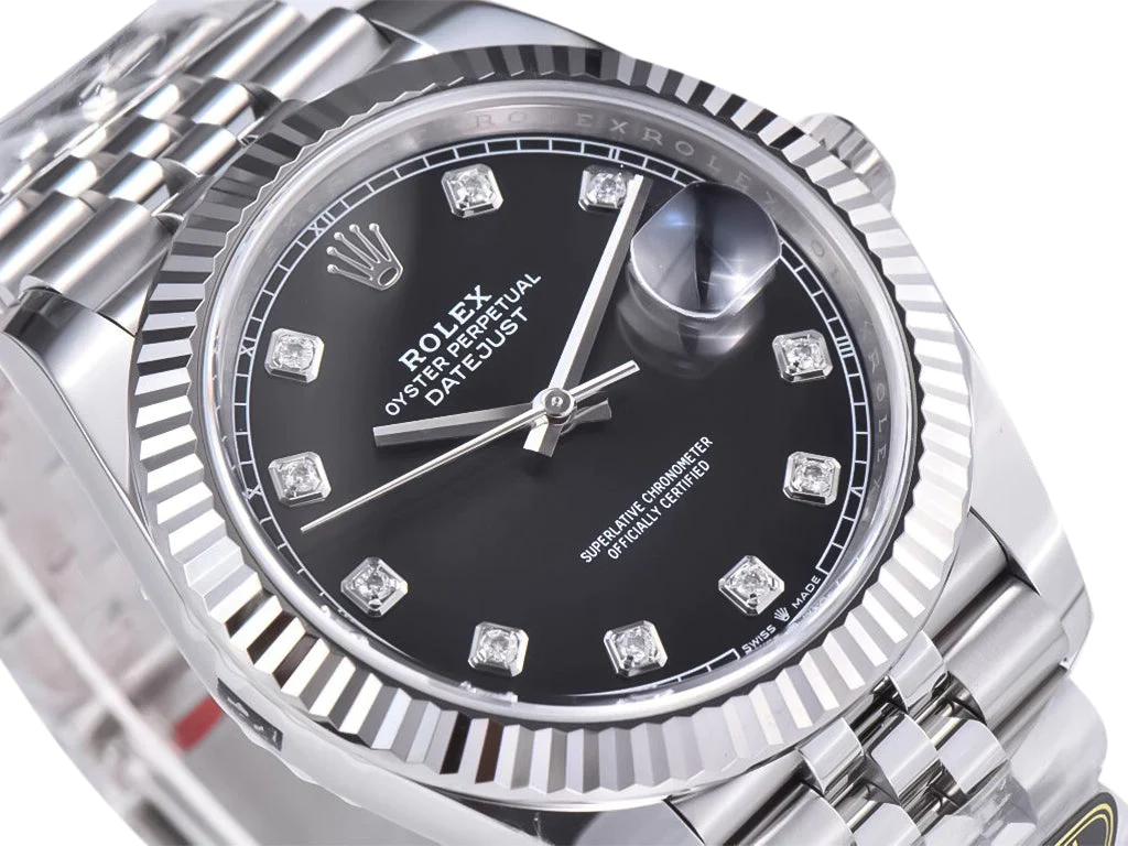 Datejust 41 Stainless Steel on Jubilee with Diamond Black Dial and Fluted Bezel