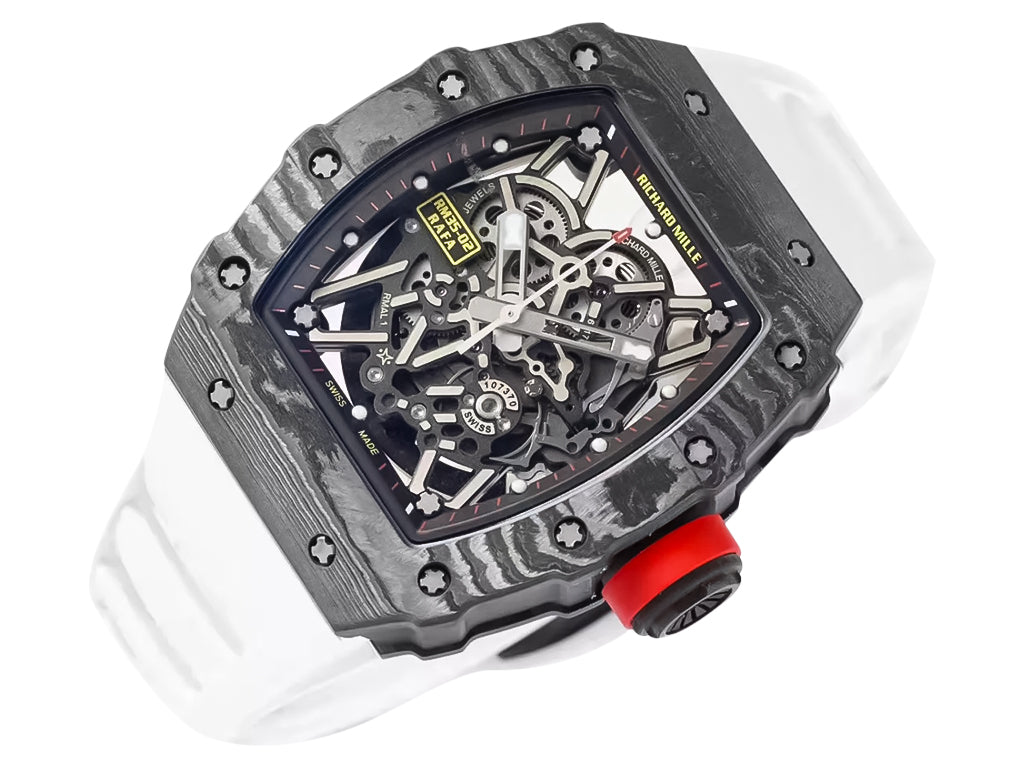 RM 35-02 Rafa Black Bezel Red Markers White Rubber Strap (49mm)