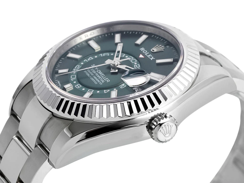 Sky-Dweller Stainless Steel on Oyster with Green Dial and Fluted Bezel