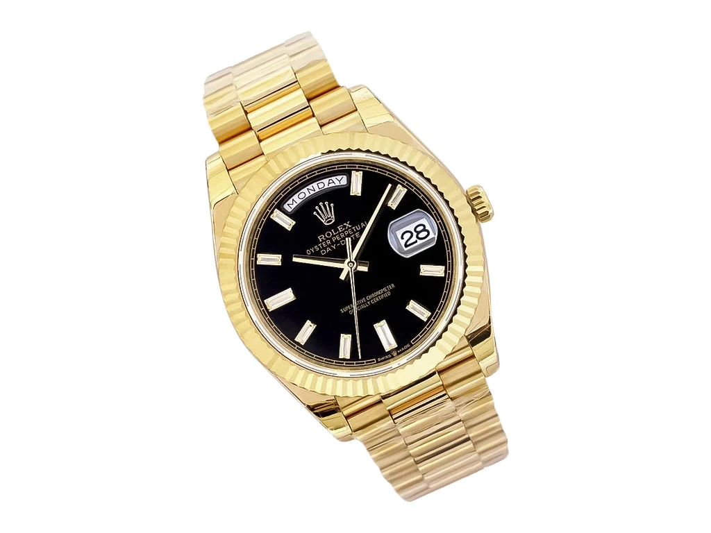 Day-Date 40 Yellow Gold 'President' with Onyx Diamond Dial and Fluted Bezel