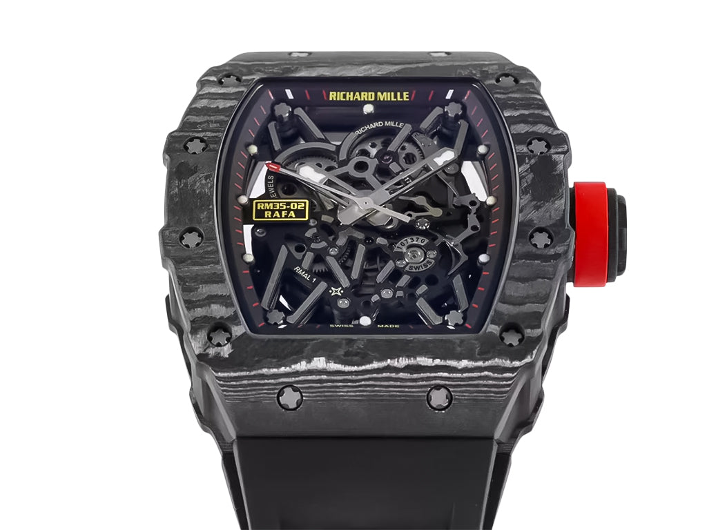 RM 35-02 Rafa Black Bezel Red Markers Black Rubber Strap (49mm)