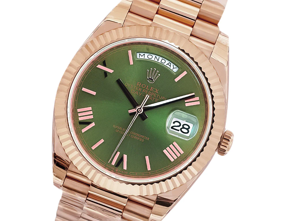 Day-Date 40 Rose Gold 'President' with Olive Dial (Roman Numerals) and Fluted Bezel