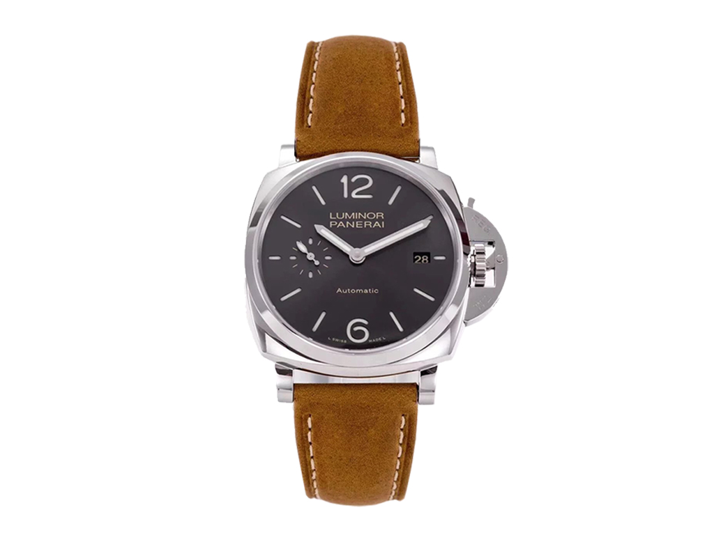 Luminor Due 42 3 Days Date Stainless Steel Case with Grey Sunburst Dial and brown strap (38mm)