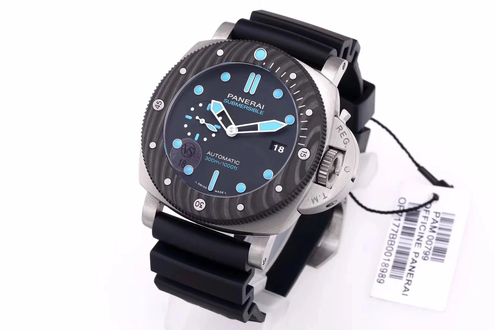 Luminor Submersible 47 3 Days Automatic BMG-Tech, Titanium Case with Forged Carbon Bezel. Black Dial and black strap (47mm)