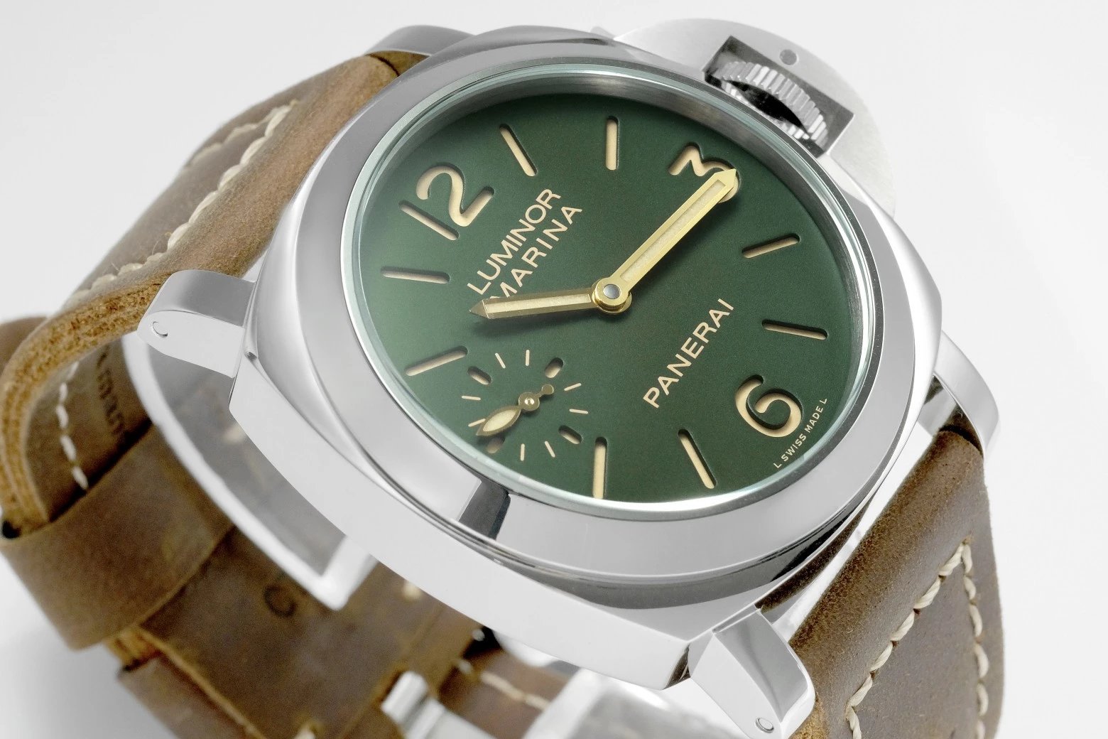 Luminor Marina 8 Days Paneristi. Stainless Steel Case with Green Dial and brown strap (44mm)