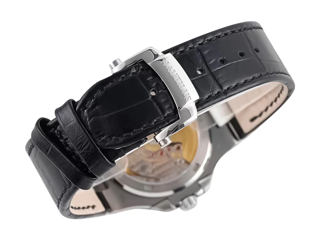 Nautilus Stainless Steel with Grey Dial on Leather Strap (40mm)