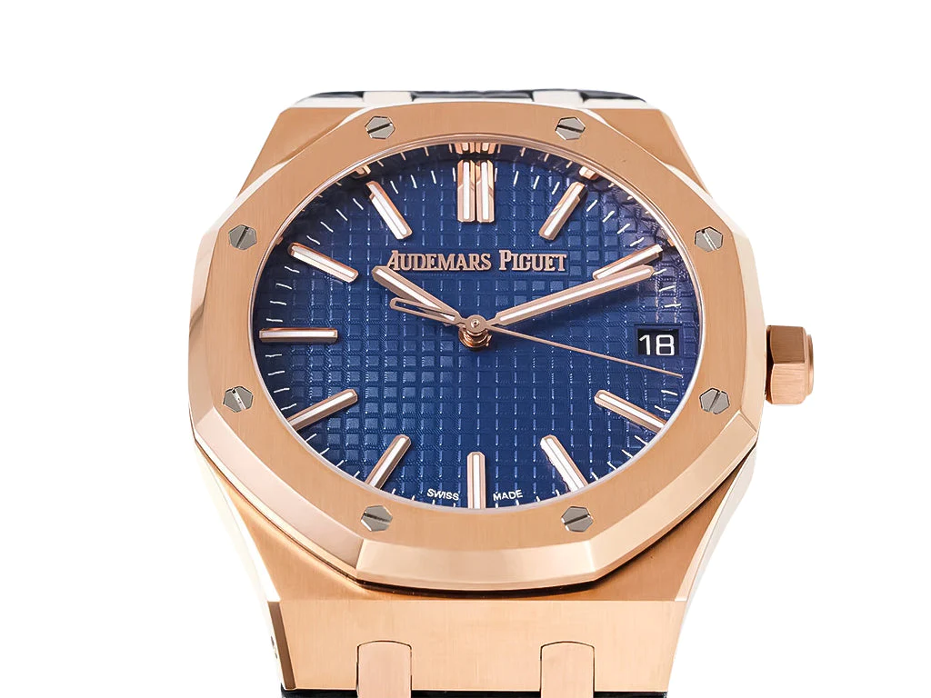 Royal Oak Pink Gold '50th Anniversary' with Blue Dial and Leather Strap (41mm)