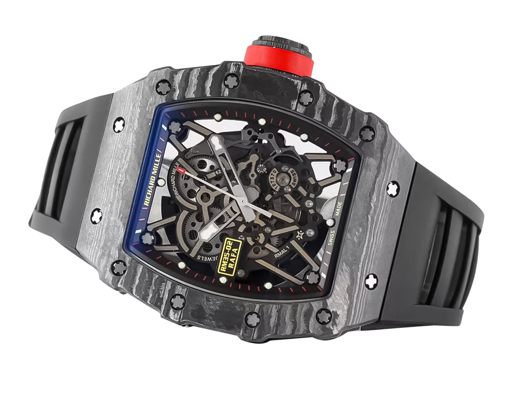 RM 35-02 Rafa Black Bezel Red Markers Black Rubber Strap (49mm)