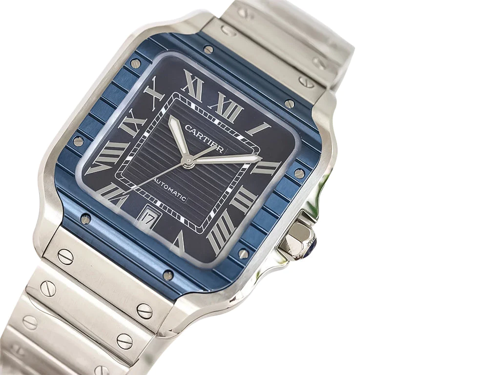 Santos Large Stainless Steel with Blue Dial and Blue Bezel (40mm)