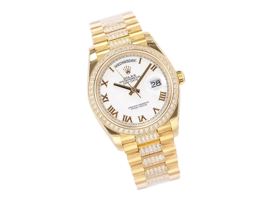 Day-Date 36 Yellow Gold 'President' with White Dial and Diamond Bezel (Roman Numerals)
