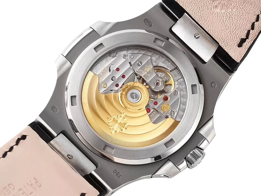 Nautilus Stainless Steel with Grey Dial on Leather Strap (40mm)