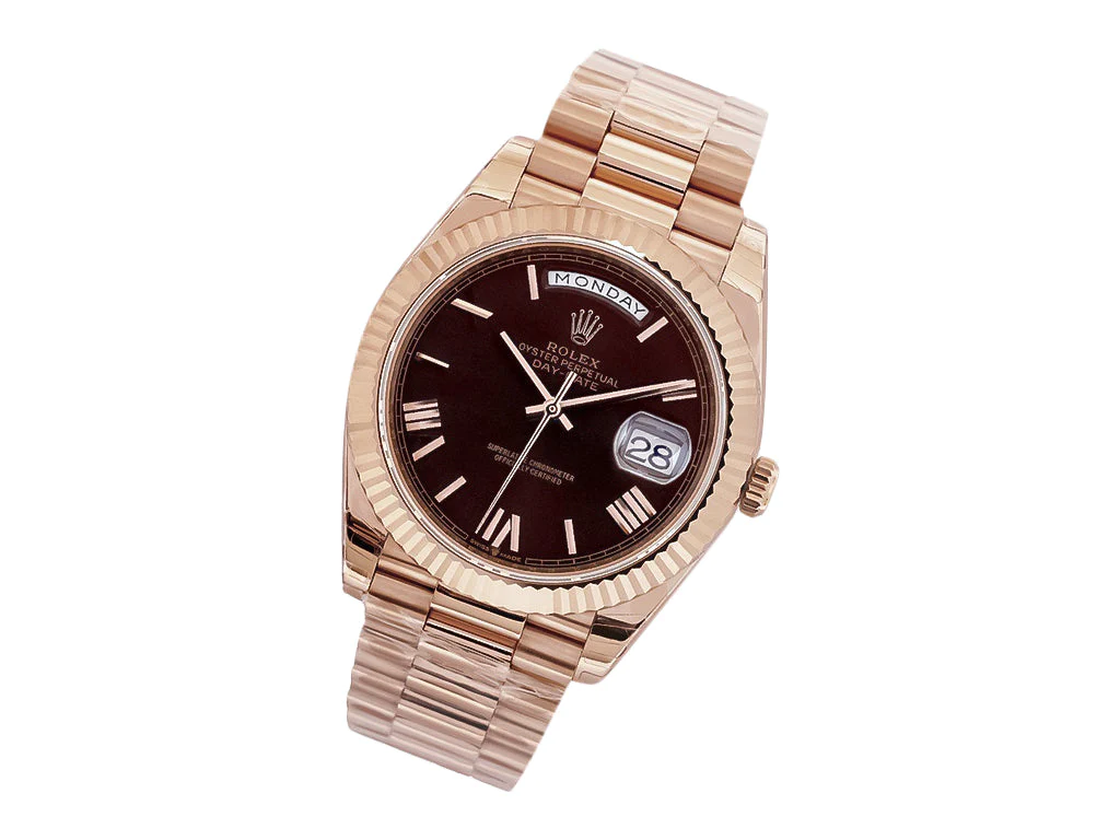 Day-Date 40 Rose Gold 'President' with Chocolate Dial (Roman Numerals) and Fluted Bezel