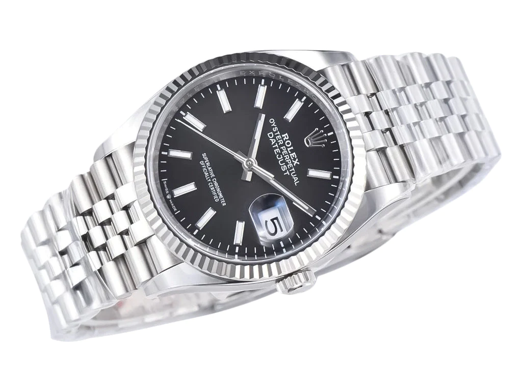 Datejust 36 Stainless Steel on Jubilee with Black Dial and Fluted Bezel