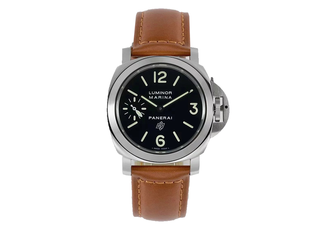 Luminor Marina Logo Stainless Steel with Black Dial and Brown Leather Strap (44mm)