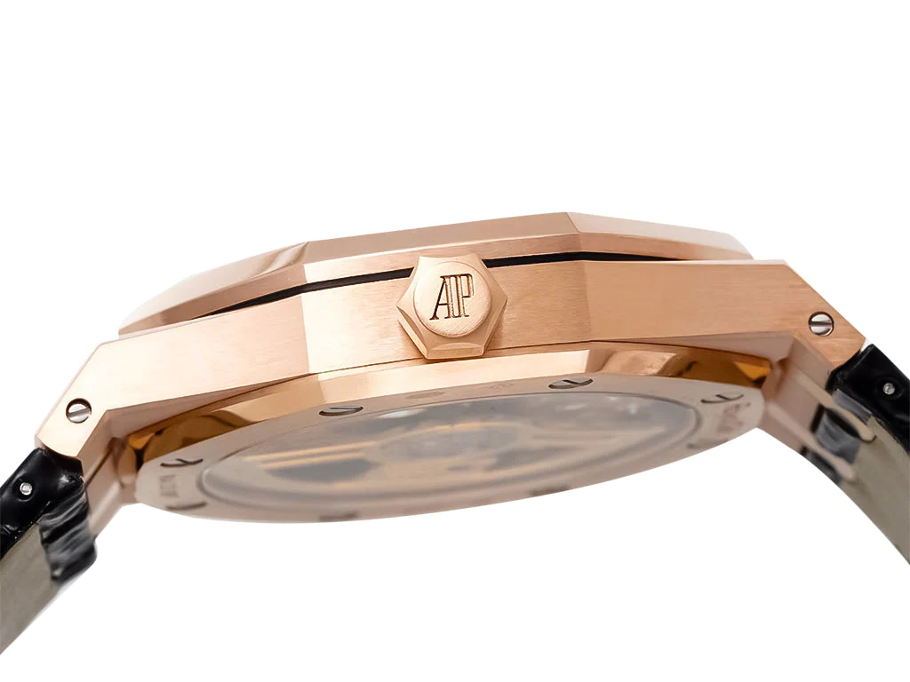 Royal Oak Pink Gold '50th Anniversary' with Black Dial and Leather Strap (41mm)