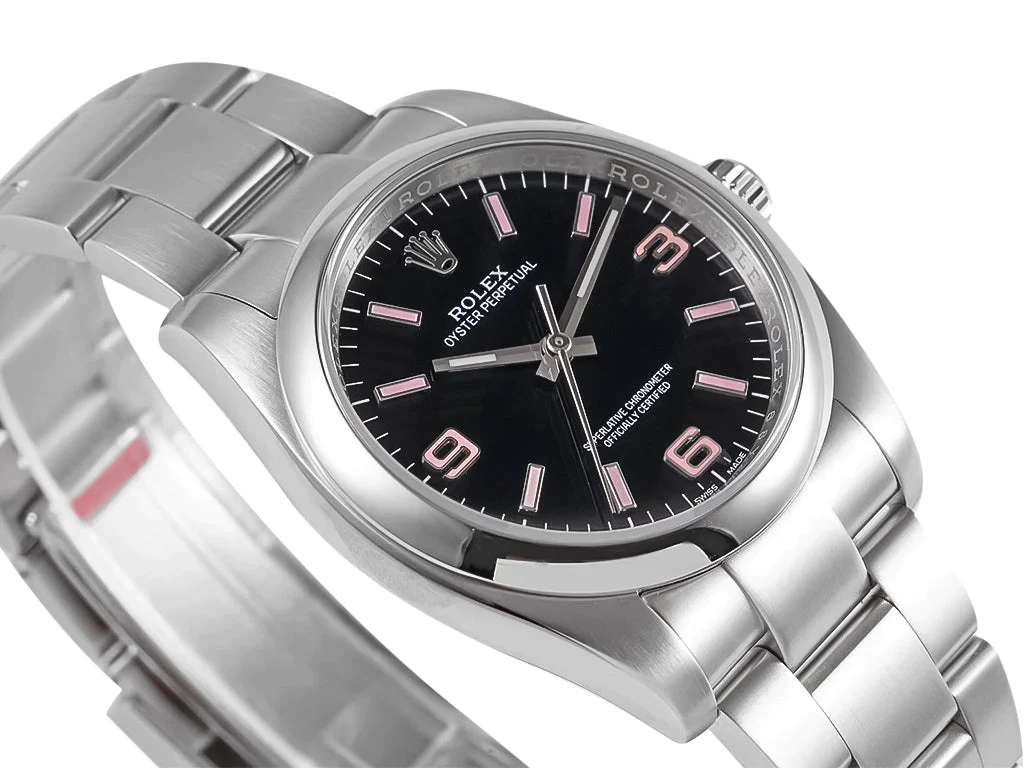 Oyster Perpetual 36 Stainless Steel with Black Dial and Pink Indices (Arabic numerals)