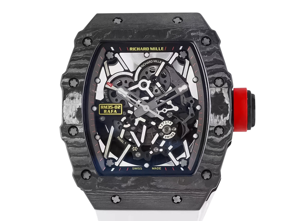 RM 35-02 Rafa Black Bezel Red Markers White Rubber Strap (49mm)