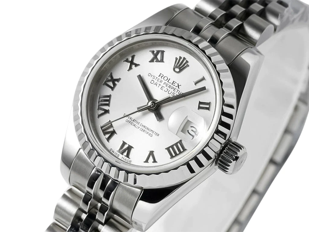 Lady-Datejust 28 Stainless Steel on Jubilee with White Dial (Roman Numerals) and Fluted Bezel