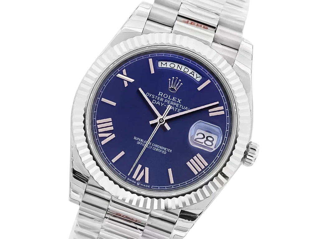 Day-Date 40 White Gold 'President' with Blue Dial (Roman Numerals) and Fluted Bezel