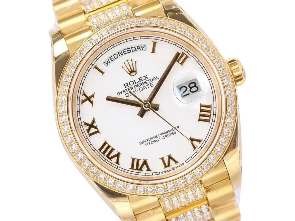 Day-Date 36 Yellow Gold 'President' with White Dial and Diamond Bezel (Roman Numerals)