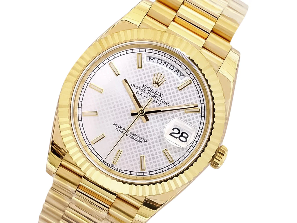 Day-Date 40 Yellow Gold 'President' with Silver Motif Dial and Fluted Bezel