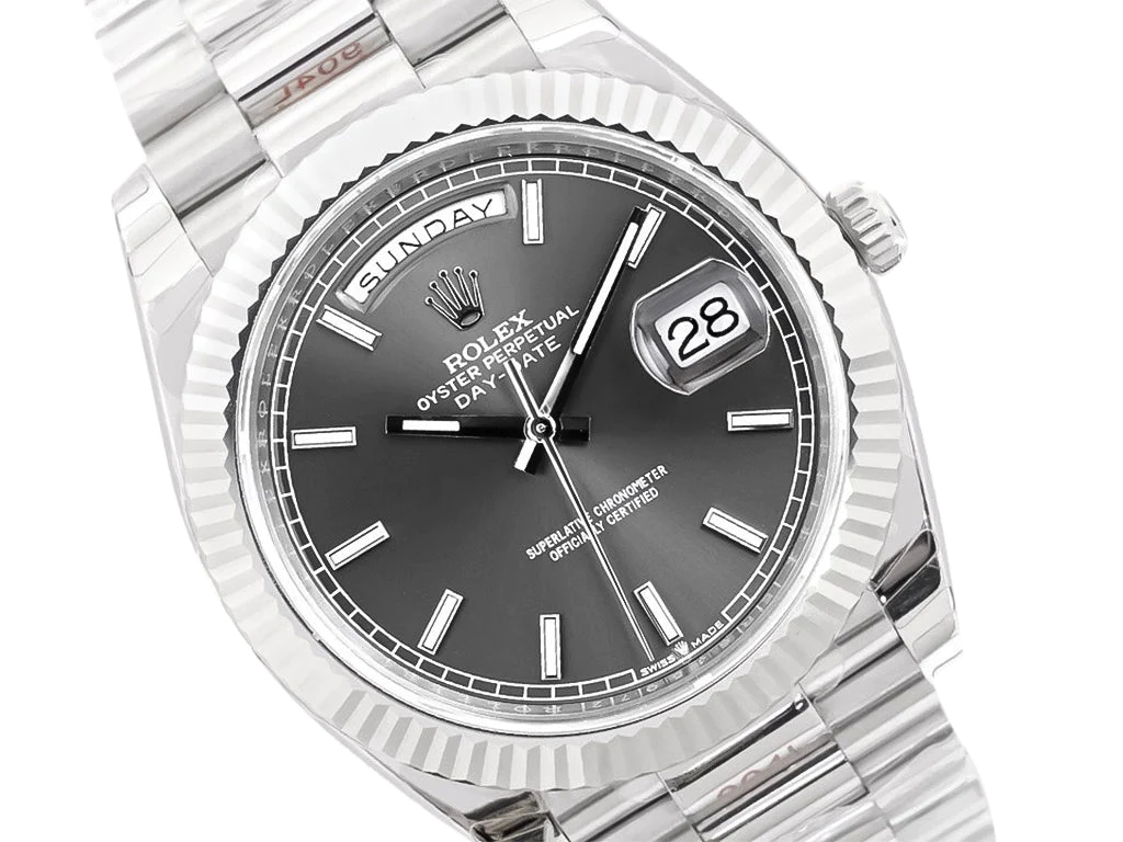 Day-Date 40 White Gold 'President' with Grey Dial and Fluted Bezel