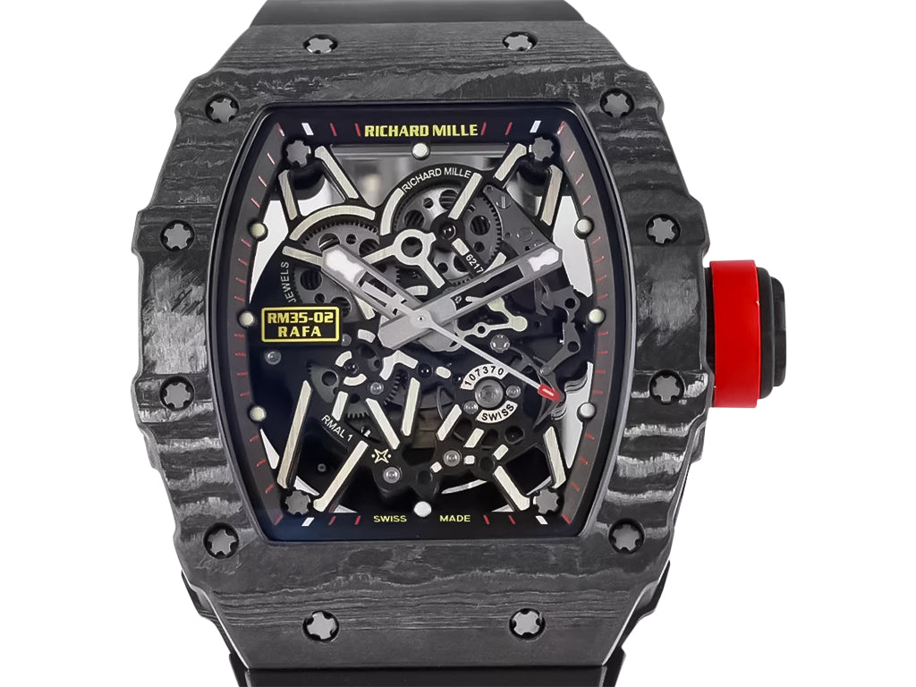 RM 35-02 Rafa Black Bezel Red Markers Black Rubber Strap (49mm)