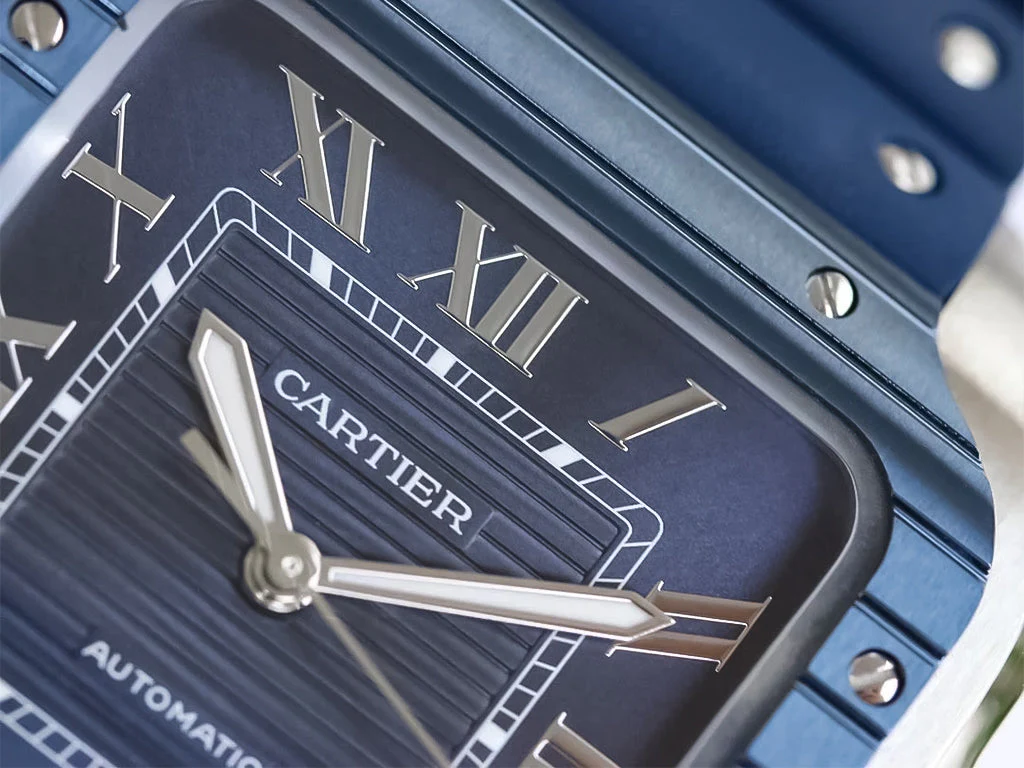 Santos Large Stainless Steel with Blue Dial and Blue Bezel (Rubber Strap) (40mm)