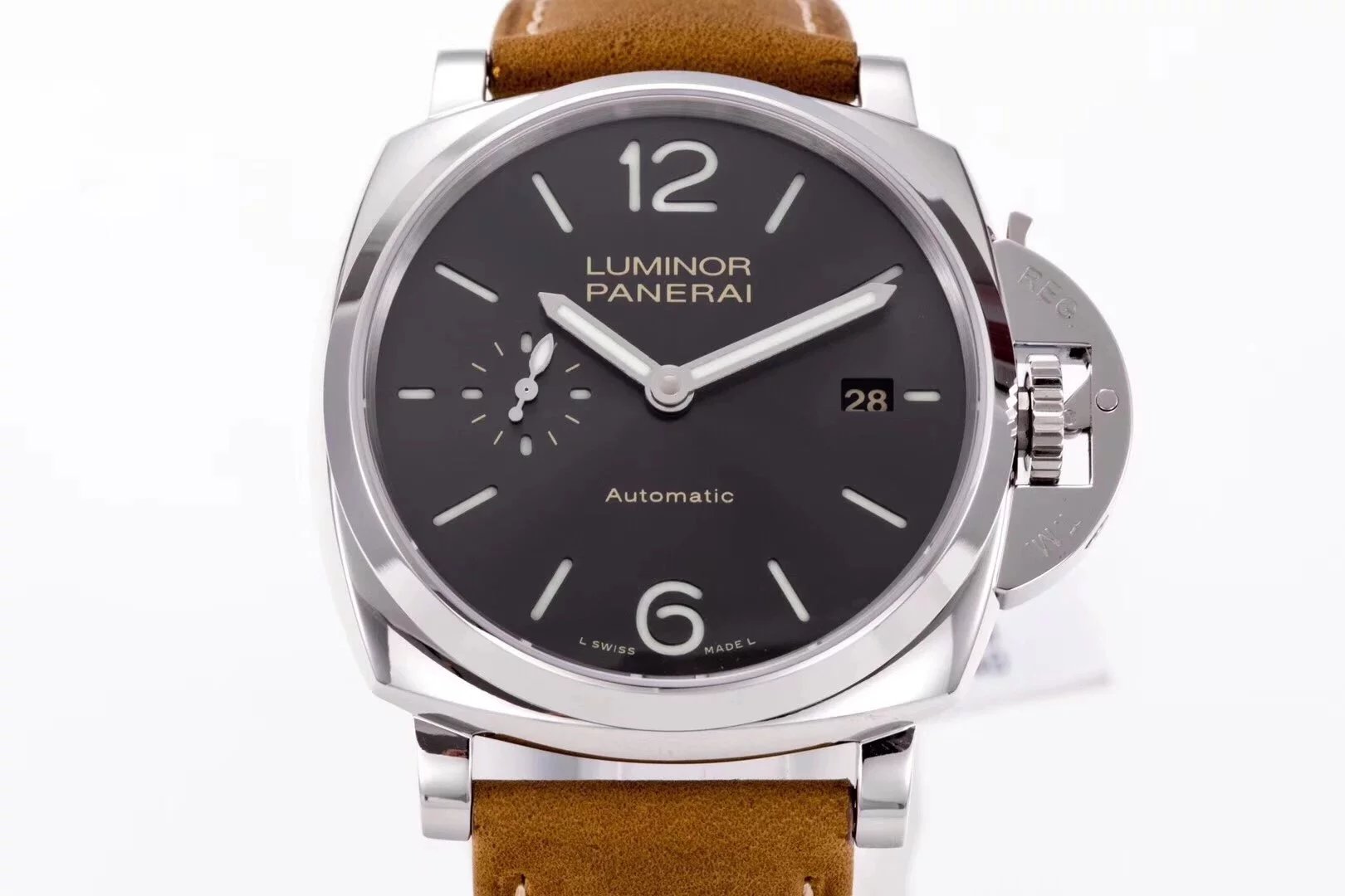 Luminor Due 42 3 Days Date Stainless Steel Case with Grey Sunburst Dial and brown strap (38mm)