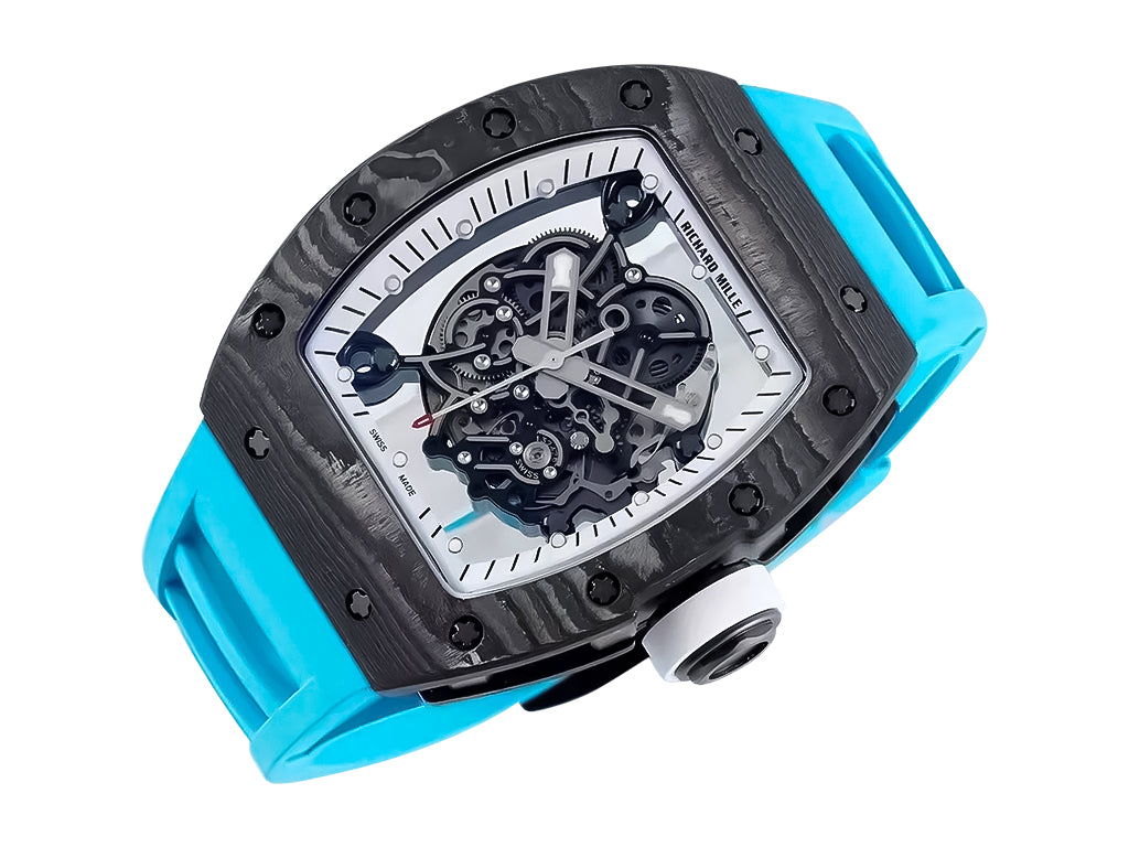 RM055 Bubba Watson White Dial Black Bezel Blue Rubber Strap (49mm)