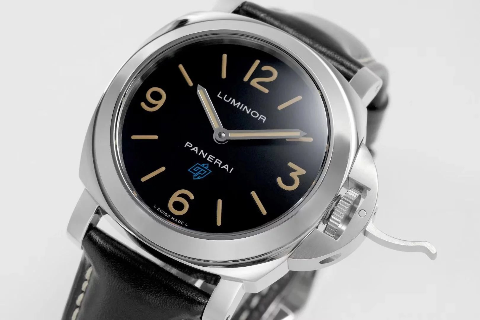 Luminor Base Logo Paneristi 15th Anniversary Handwound Stainless Steel Case with black dial and Black strap (44mm)