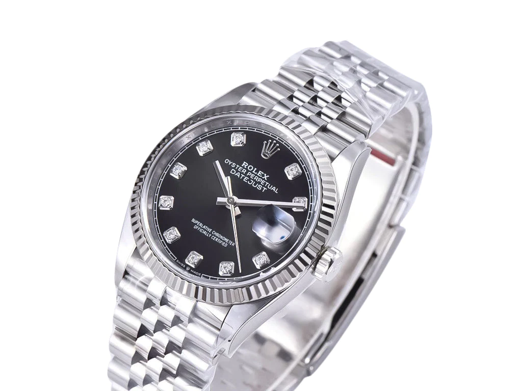 Datejust 36 Stainless Steel on Jubilee with Diamond Black Dial and Fluted Bezel