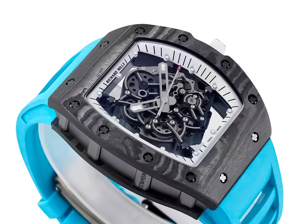RM055 Bubba Watson White Dial Black Bezel Blue Rubber Strap (49mm)