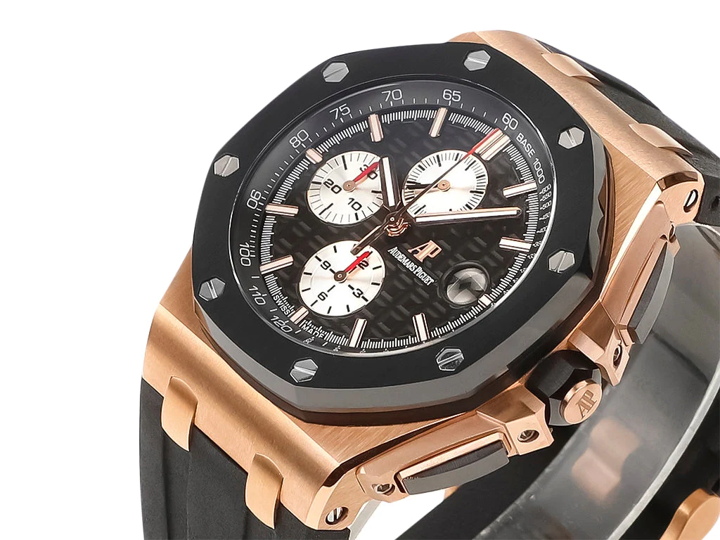 Royal Oak 'Offshore Chronograph' Pink Gold with Black Dial and White Subdials (44mm)