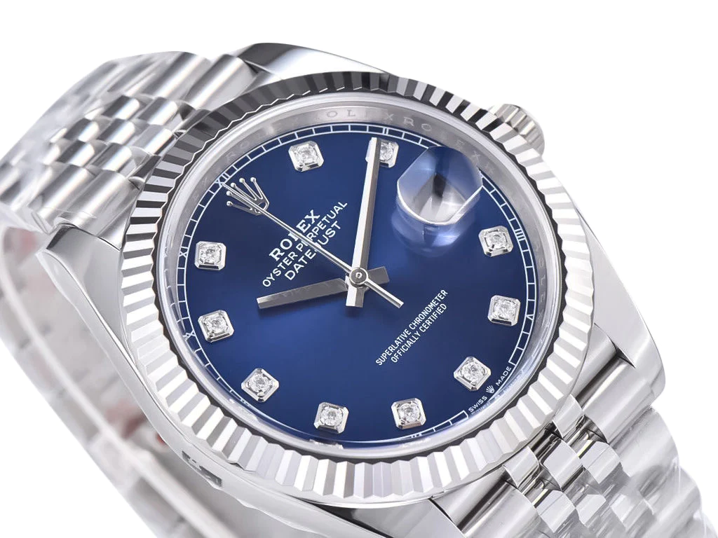 Datejust 41 Stainless Steel on Jubilee with Diamond Blue Dial and Fluted Bezel