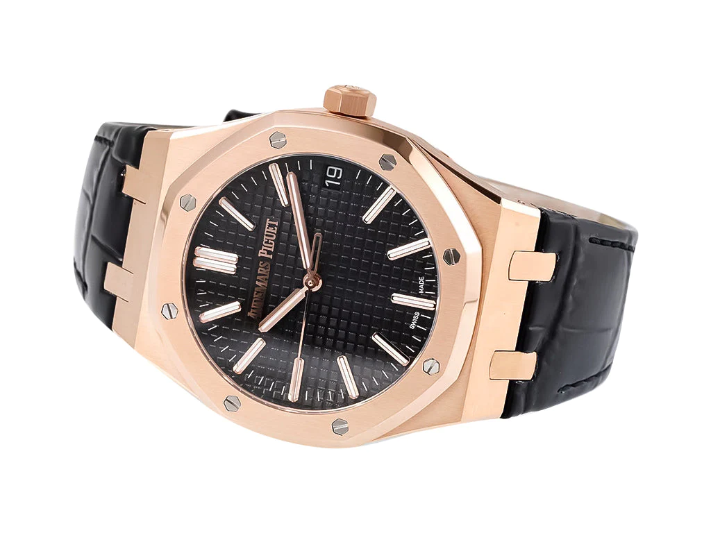 Royal Oak Pink Gold '50th Anniversary' with Black Dial and Leather Strap (41mm)