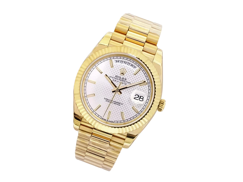 Day-Date 40 Yellow Gold 'President' with Silver Motif Dial and Fluted Bezel