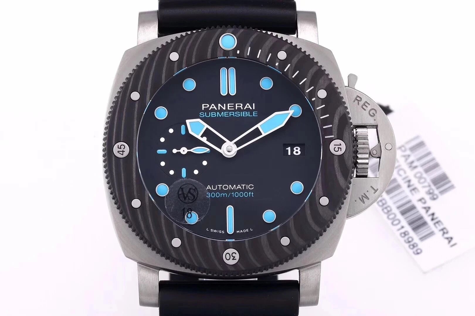 Luminor Submersible 47 3 Days Automatic BMG-Tech, Titanium Case with Forged Carbon Bezel. Black Dial and black strap (47mm)