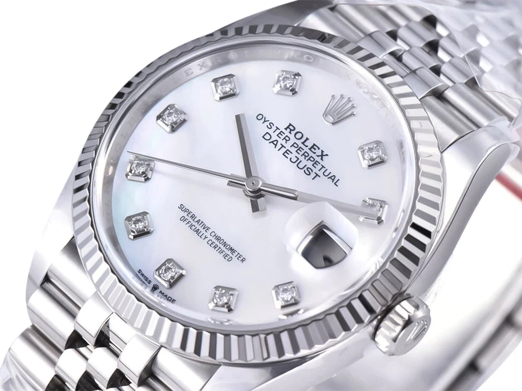 Datejust 36 Stainless Steel on Jubilee with Diamond Mother of Pearl Dial and Fluted Bezel