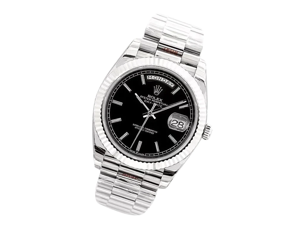 Day-Date 40 White Gold 'President' with Black Dial and Fluted Bezel