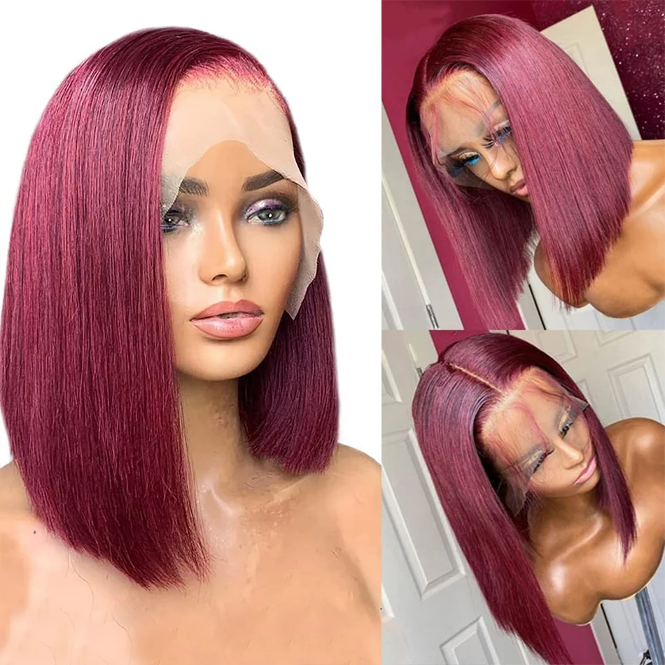 BL 99J Burgundy Short Bob Wig 13x4 Human Hair Lace Front Wig Brazilian Remy Straight Short Bob Wigs Red Color For Woman Human Hair